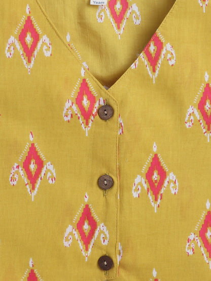 Sustainable Ikat Printed Sleeveless Waist Co ord Sets Mustard