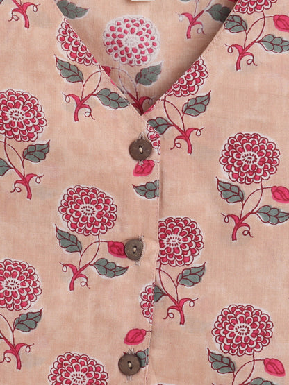 Sustainable Floral Printed Sleeveless Waist Co ord Sets-Peach