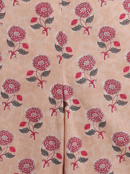 Sustainable Floral Printed Sleeveless Waist Co ord Sets-Peach