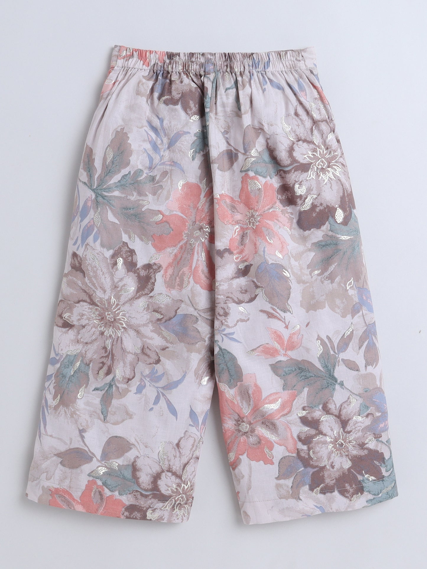 Sustainable Floral Printed Short Sleeves Collar Top and Pant Co ord Sets-Fawn
