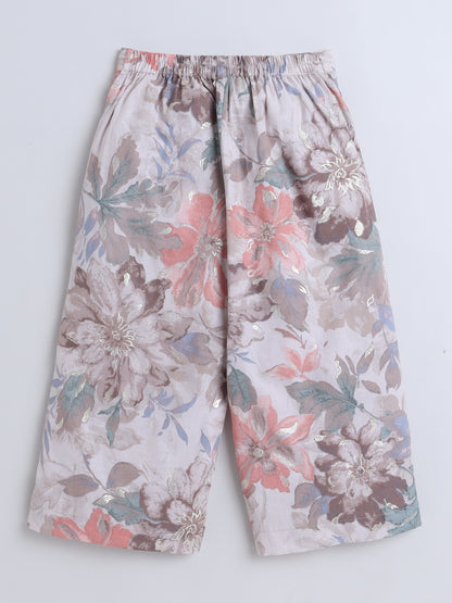 Sustainable Floral Printed Short Sleeves Collar Top and Pant Co ord Sets-Fawn