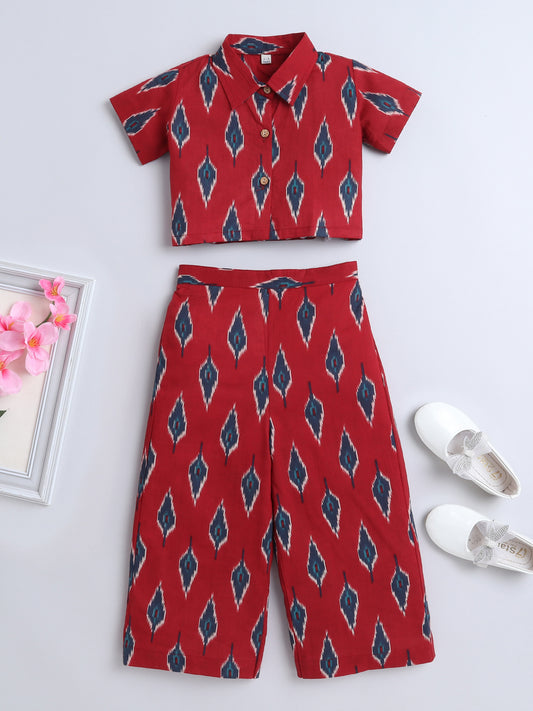 Sustainable Floral Printed Sleeveless Waist Co ord Sets-Maroon