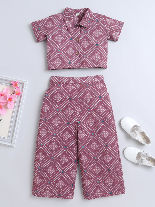 Sustainable Geometirc Printed Sleeveless Waist Co ord Sets-Onion Pink