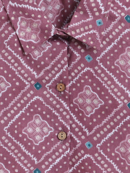 Sustainable Geometirc Printed Sleeveless Waist Co ord Sets-Onion Pink