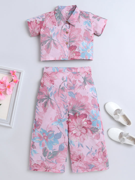 Sustainable Floral Printed Sleeveless Waist Co ord Sets Pink