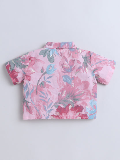Sustainable Floral Printed Sleeveless Waist Co ord Sets Pink