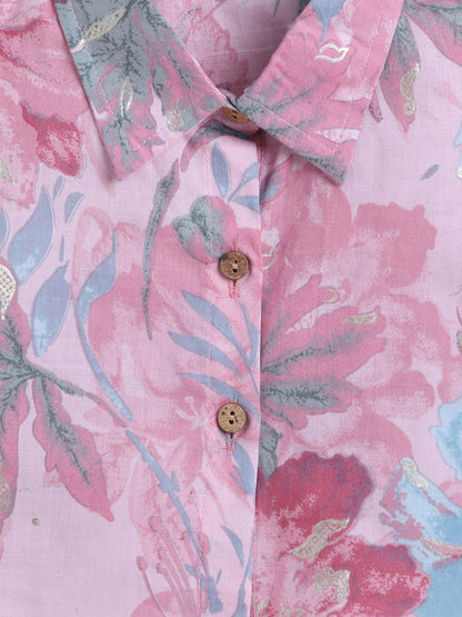Sustainable Floral Printed Sleeveless Waist Co ord Sets Pink