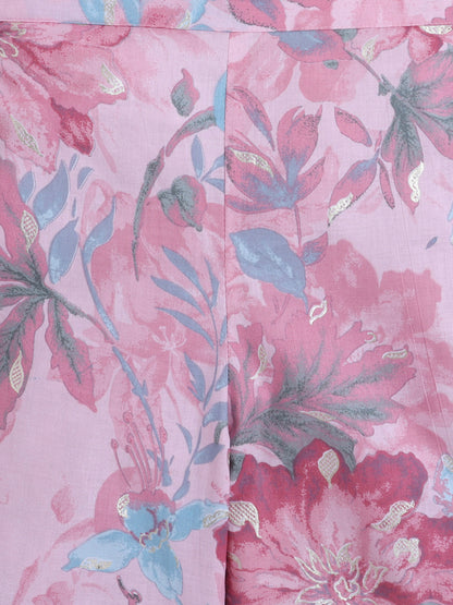 Sustainable Floral Printed Sleeveless Waist Co ord Sets Pink