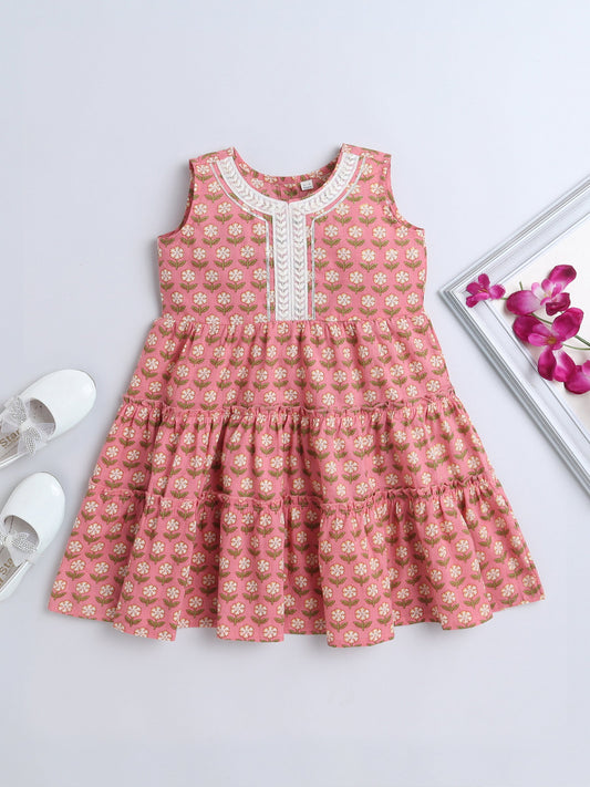 Sleeveless Floral Printed Dress -Peach