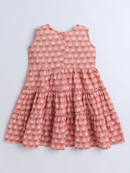 Sleeveless Floral Printed Dress -Peach