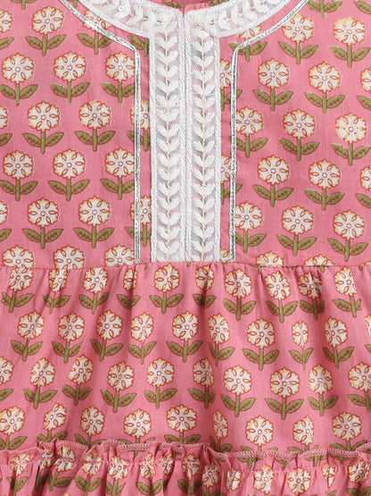 Sleeveless Floral Printed Dress -Peach