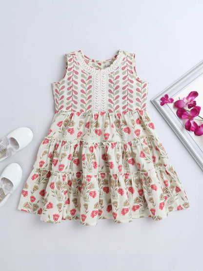 Sleeveless Floral Printed Dress - Off White