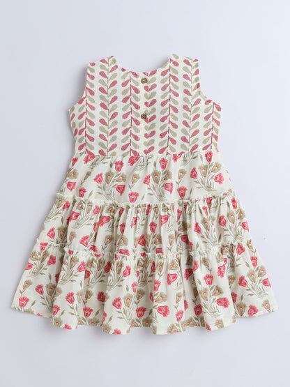 Sleeveless Floral Printed Dress - Off White