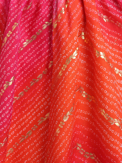 Kota Doria Sleeveless Lace Emebelished Choli With Attached Dupatta Lehenga Set For Girls-Fuchsia
