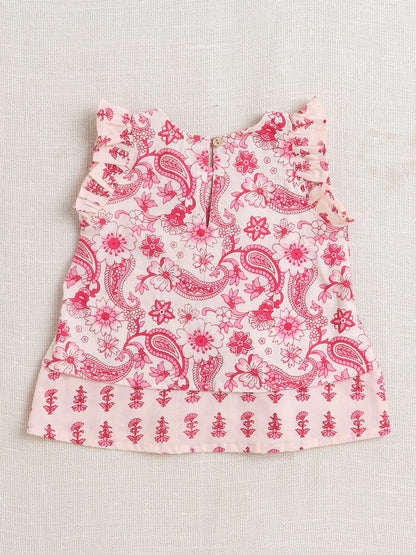 Floral Print Printed Sleeveless Top and Pant Set Co-Ords Set For Girls-Pink