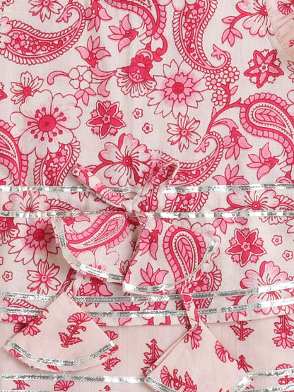 Floral Print Printed Sleeveless Top and Pant Set Co-Ords Set For Girls-Pink