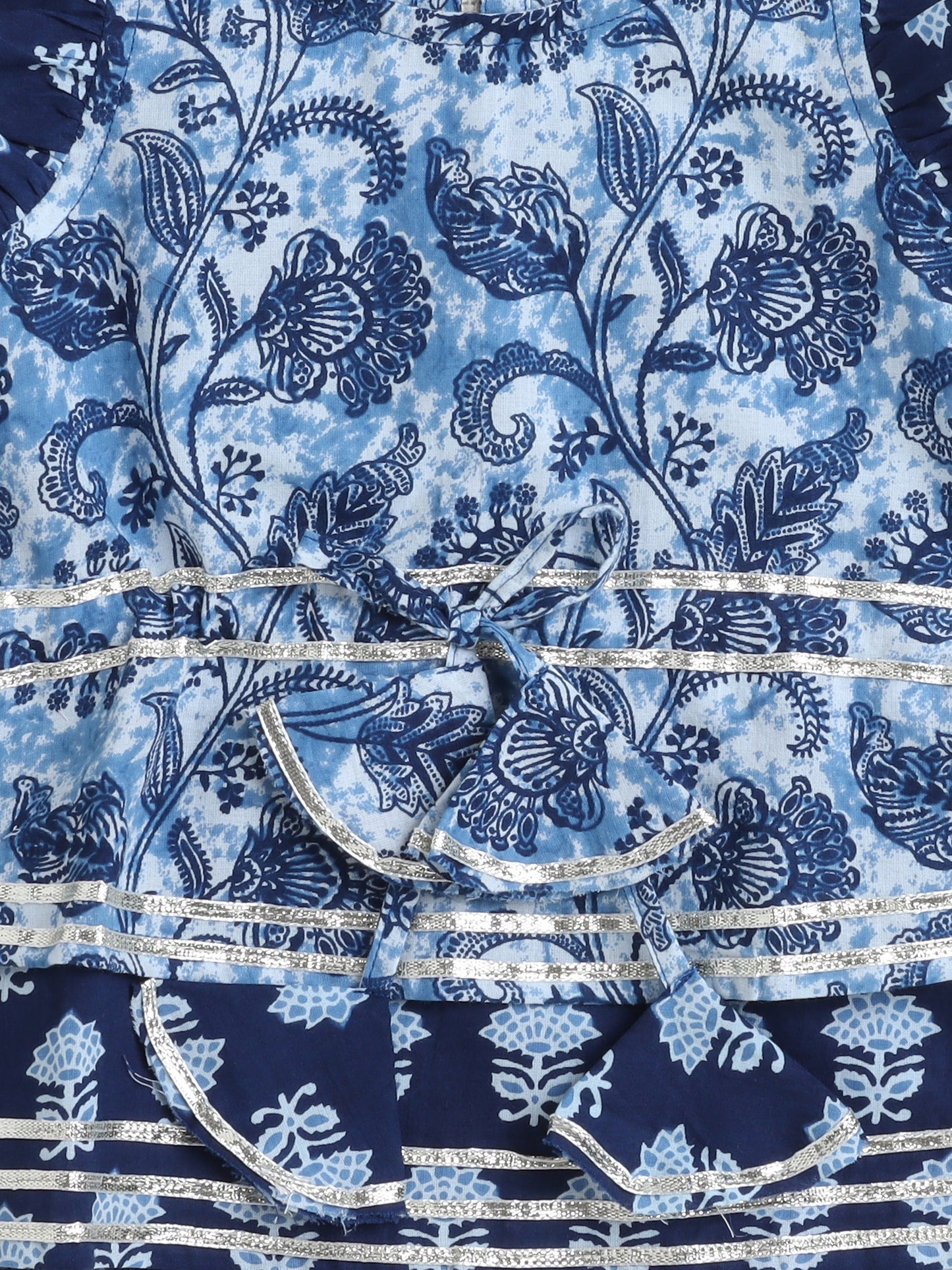 Floral Print Printed Sleeveless Top and Pant Set Co-Ords Set For Girls-Indigo Blue