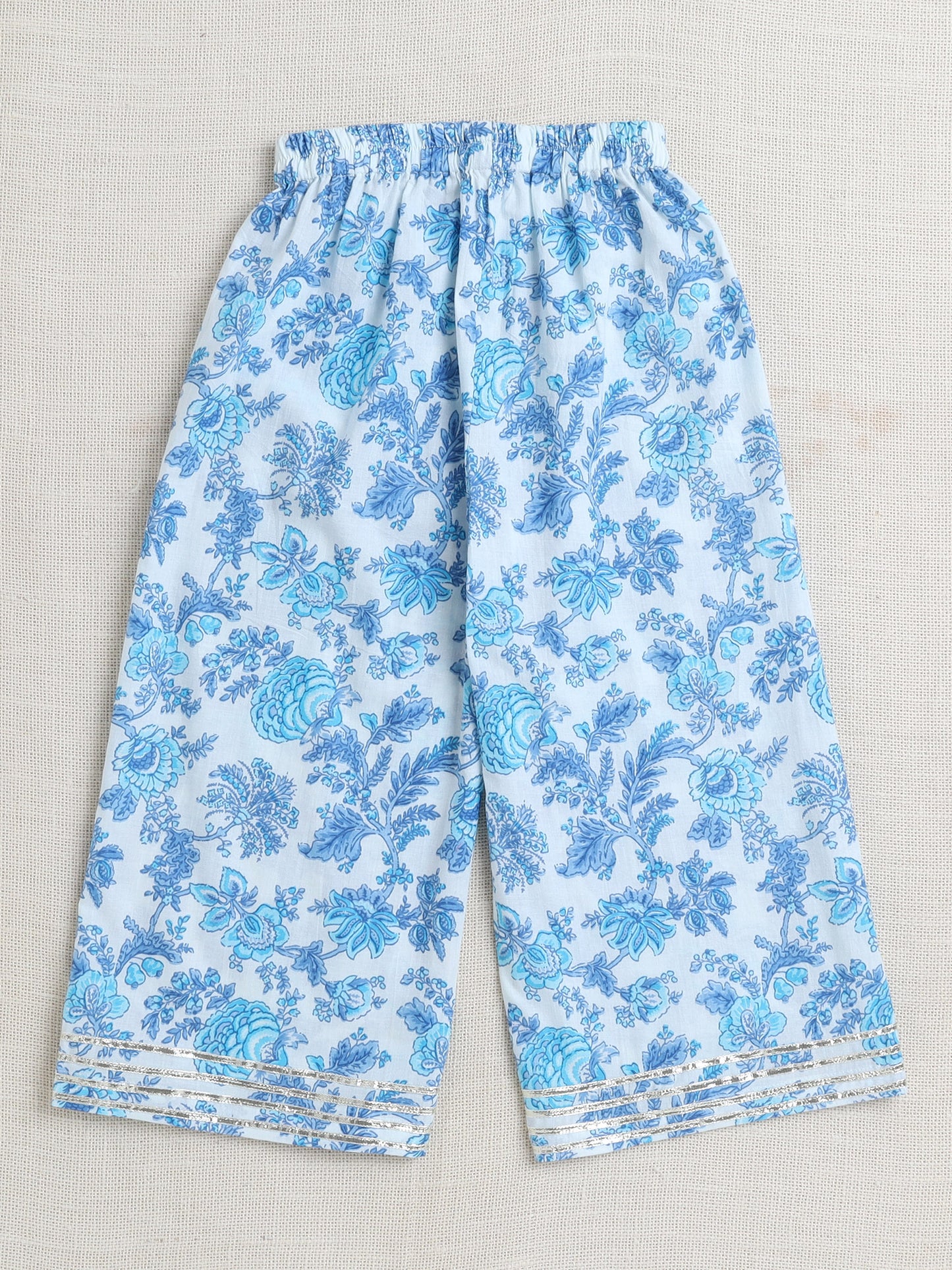 Floral Print Printed Sleeveless Top and Pant Set Co-Ords Set For Girls-Blue