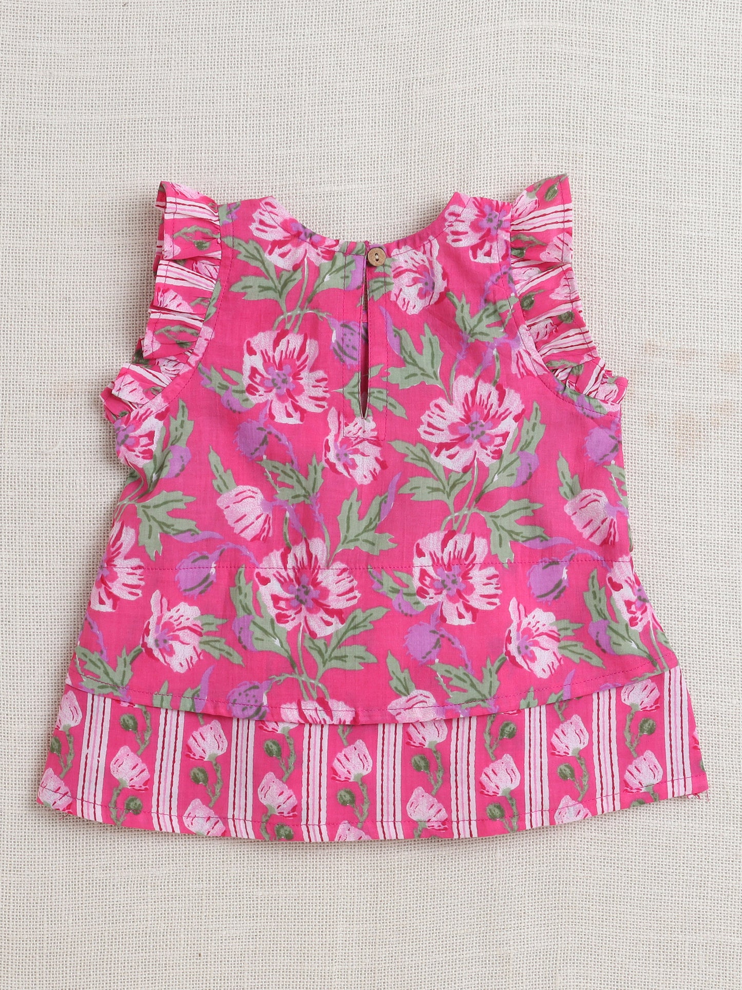 Floral Print Printed Sleeveless Top and Pant Set Co-Ords Set For Girls-Fuchsia