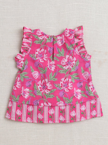 Sleeveless Floral Printed Coordinating Set -  Fuchsia