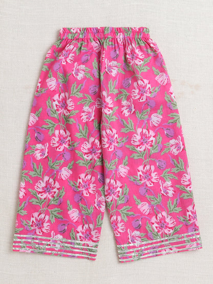 Floral Print Printed Sleeveless Top and Pant Set Co-Ords Set For Girls-Fuchsia