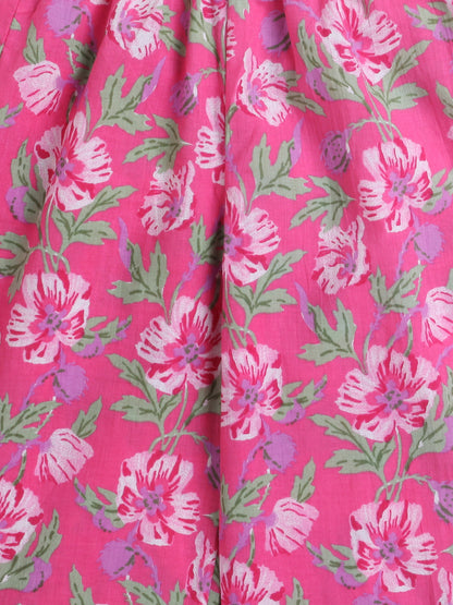 Floral Print Printed Sleeveless Top and Pant Set Co-Ords Set For Girls-Fuchsia