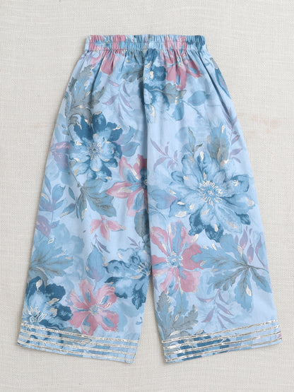 Floral Print Printed Sleeveless Top and Pant Set Co-Ords Set -Blue