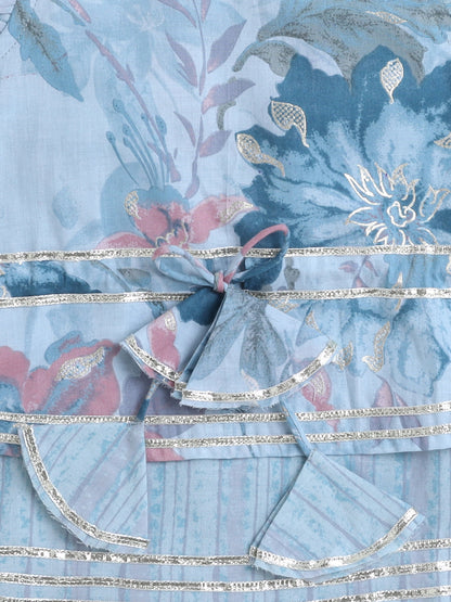 Floral Print Printed Sleeveless Top and Pant Set Co-Ords Set -Blue