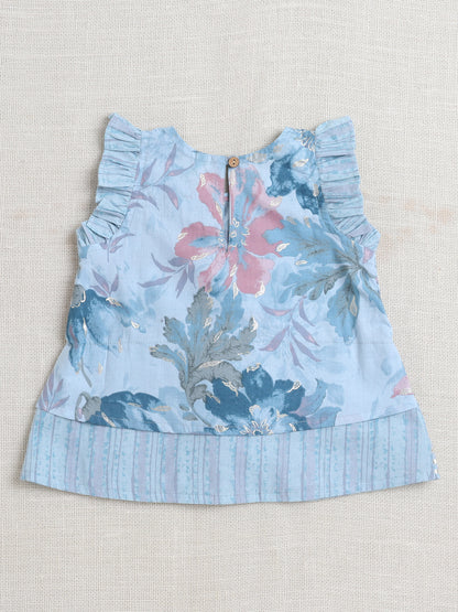 Floral Print Printed Sleeveless Top and Pant Set Co-Ords Set -Blue