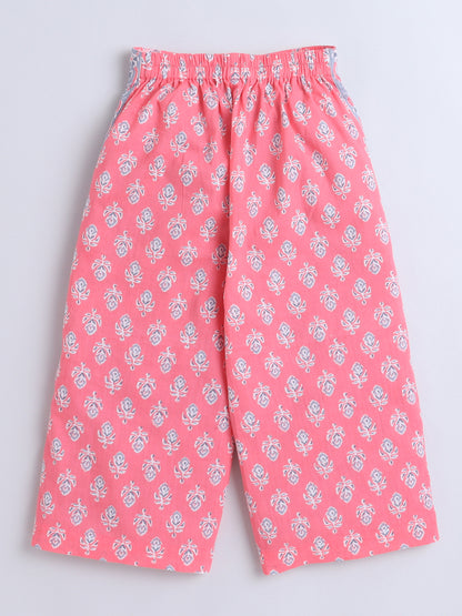 Sustainable Floral Printed Short Sleeves Collar Top and Pant Co ord Sets-Peach