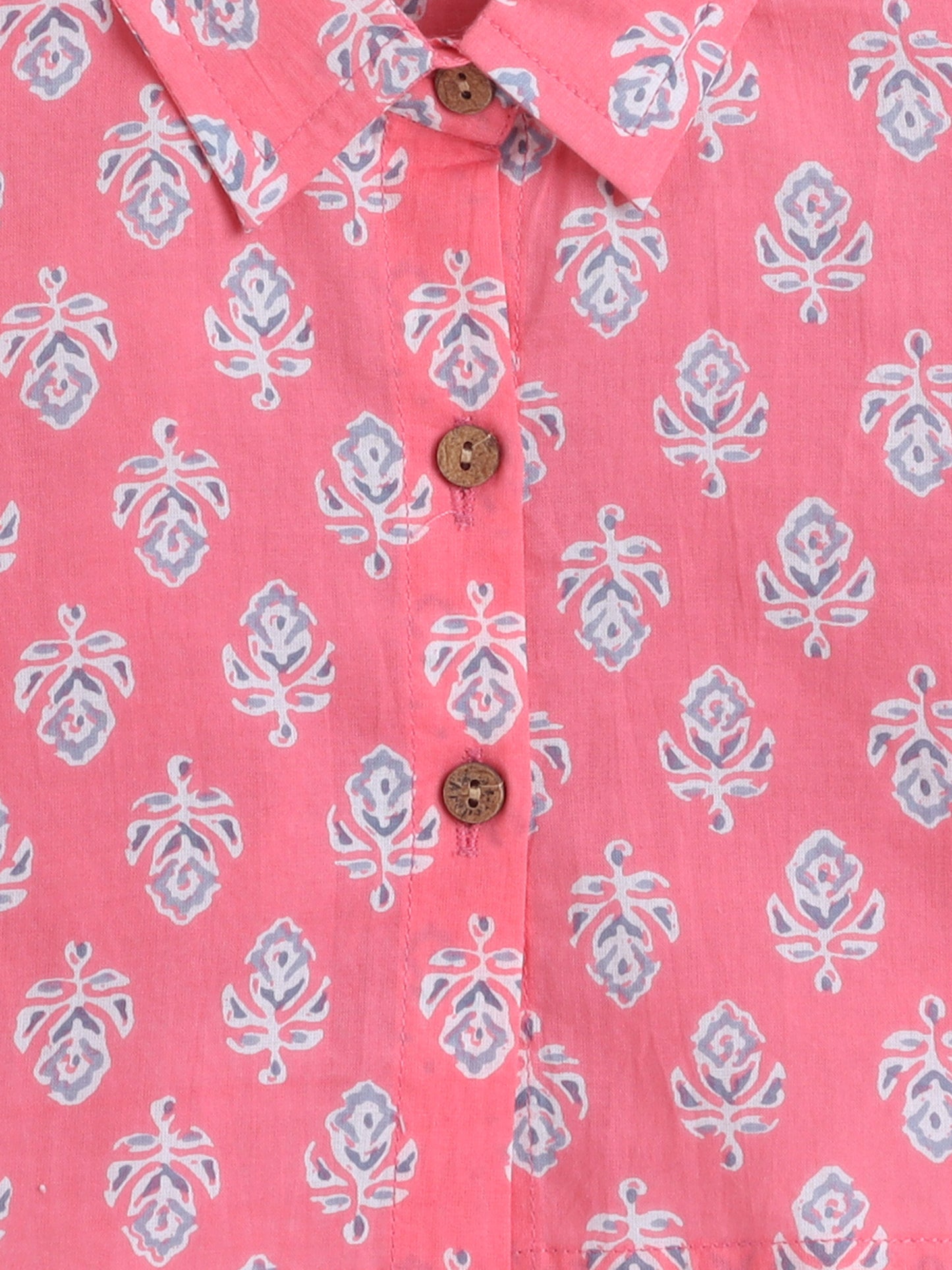 Sustainable Floral Printed Short Sleeves Collar Top and Pant Co ord Sets-Peach