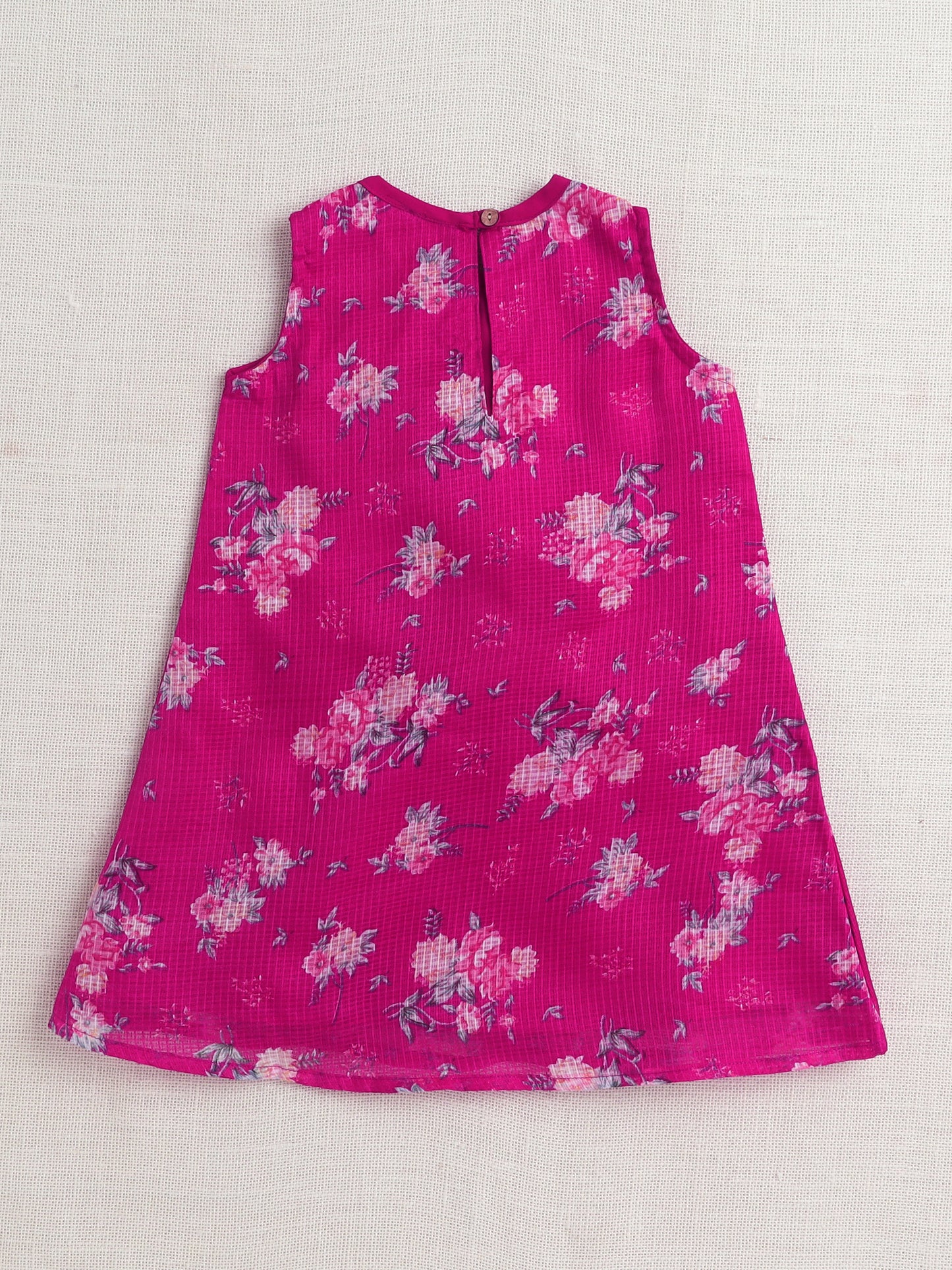 Half Sleeves Floral Printed Gota Lace Embellished Kurta & Sharara Set With Dupatta Fuchsia