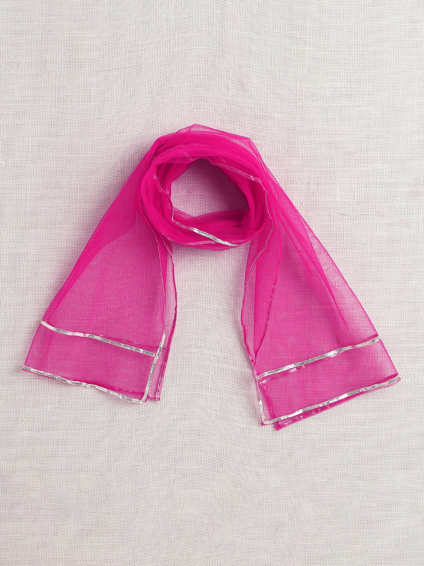 Half Sleeves Floral Printed Gota Lace Embellished Kurta & Sharara Set With Dupatta Fuchsia