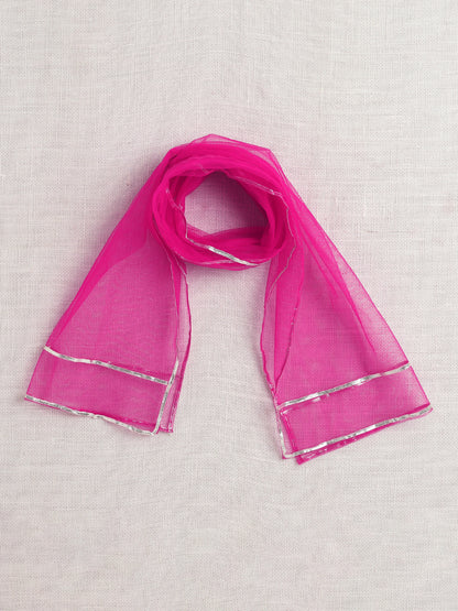 Half Sleeves Floral Printed Gota Lace Embellished Kurta & Sharara Set With Dupatta Fuchsia