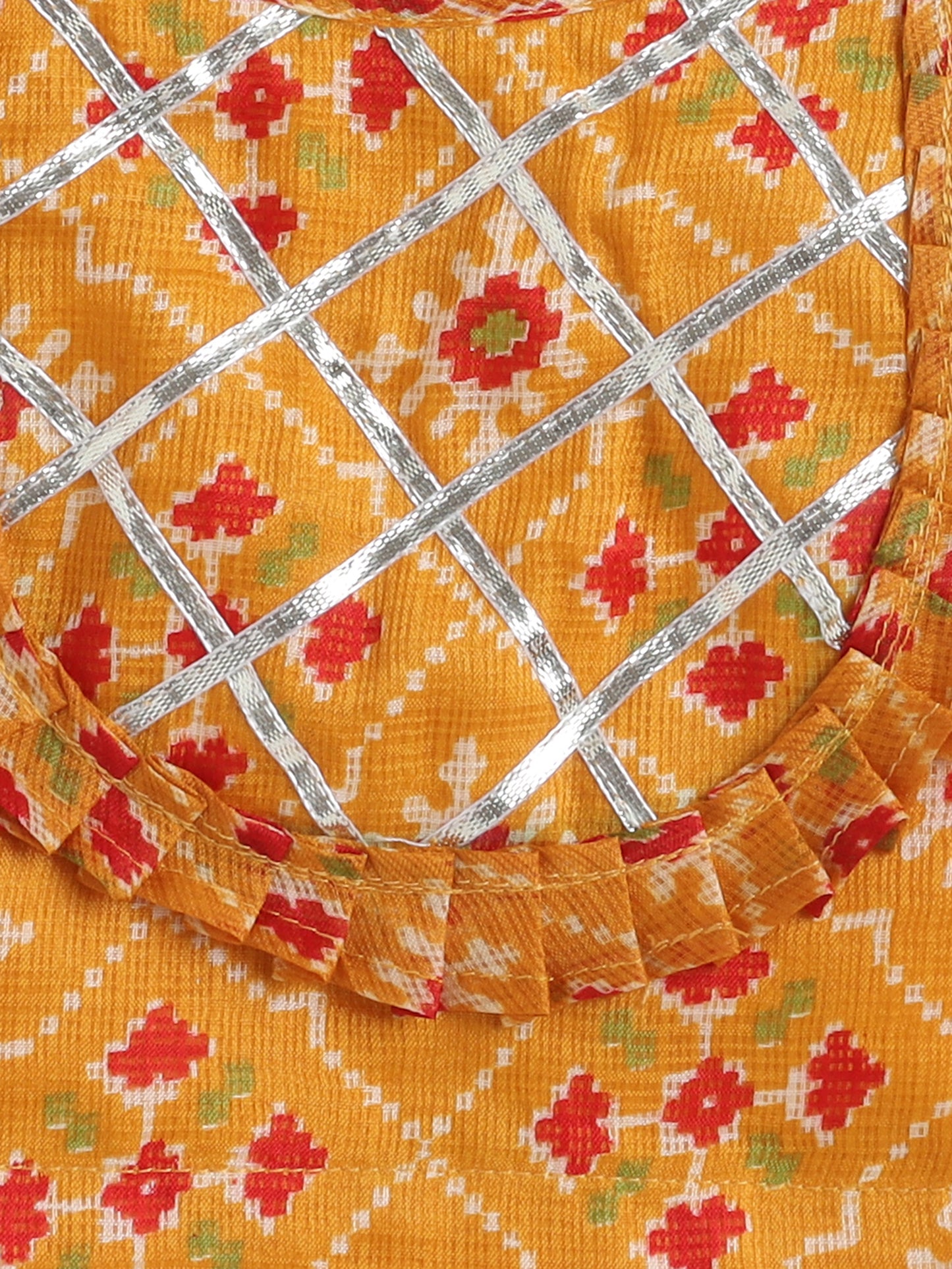 Sleeveless Floral Printed Gota Lace Embellished Top & Pant Set Co-Ords Set-Mustard