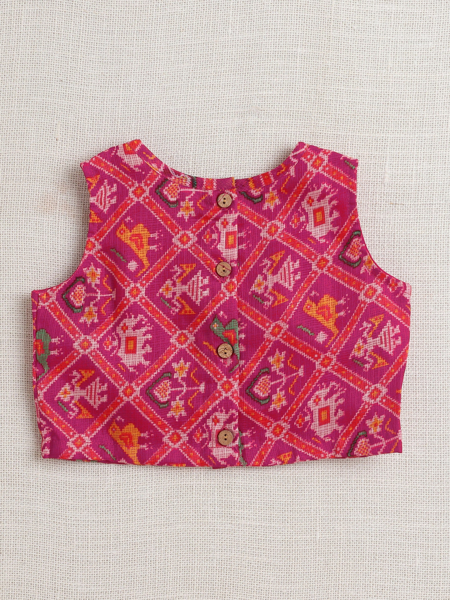 Sleeveless Floral Printed Gota Lace Embellished Top & Pant Set Co-Ords Set-Fuchsia