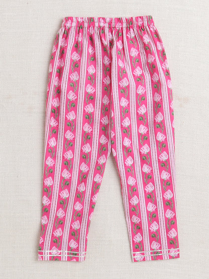Floral Printed Elbow Sleeves Tassled Gathered Aliya Cut Kurta with Straight Pants With Dupatta-Fuchsia