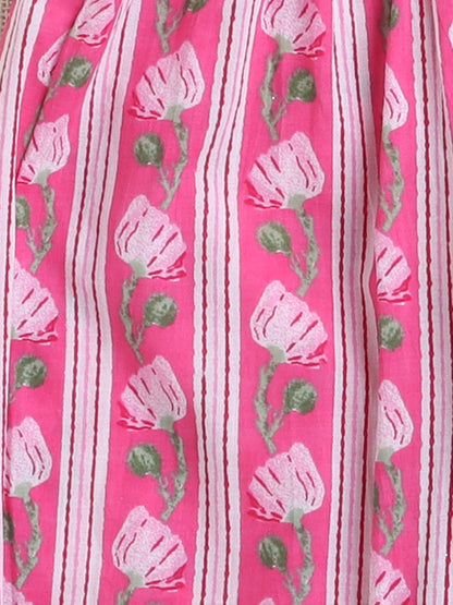Floral Printed Elbow Sleeves Tassled Gathered Aliya Cut Kurta with Straight Pants With Dupatta-Fuchsia