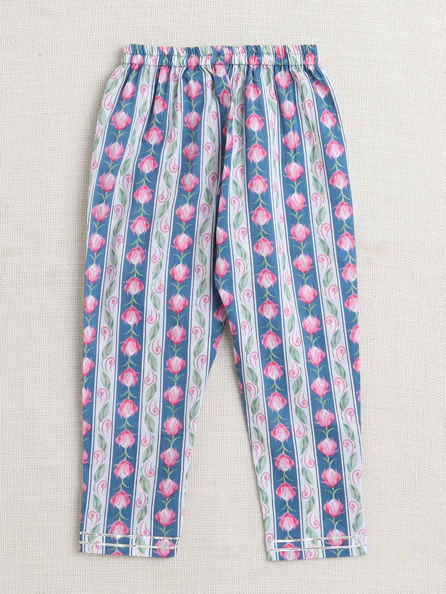 Floral Printed Elbow Sleeves Tassled Gathered Aliya Cut Kurta with Straight Pants With Dupatta-Blue