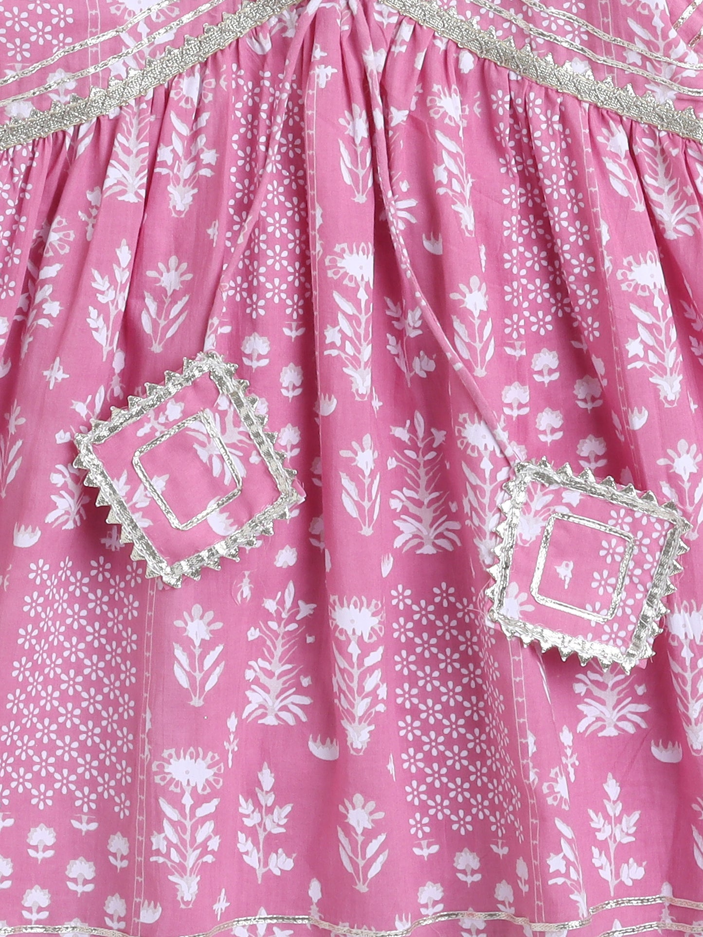 Floral Printed Elbow Sleeves Tassled Gathered Aliya Cut Kurta with Straight Pants With Dupatta-Pink