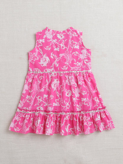 Sleeveless Floral Printed Lace Embellished Kurta & Afghani Pant Set-Pink