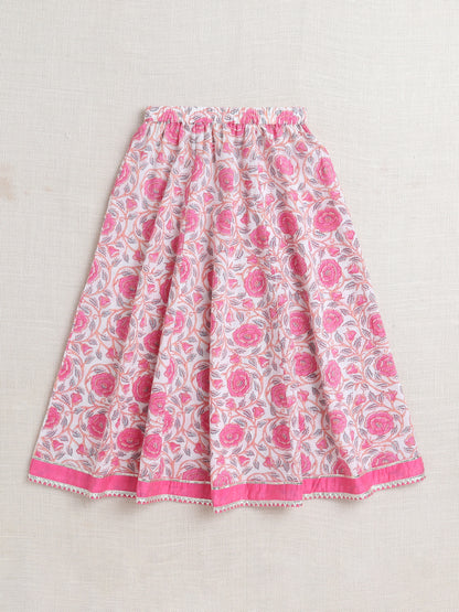 Floral Printed Sleeveless Gota Lace Embelished Lehenga Choli Set With Dupatta-Pink
