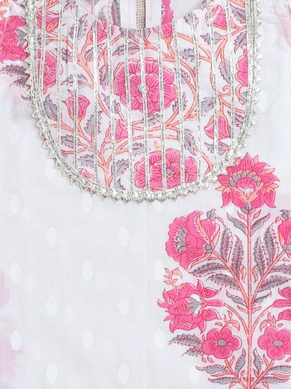 Floral Printed Sleeveless Gota Lace Embelished Lehenga Choli Set With Dupatta-Pink