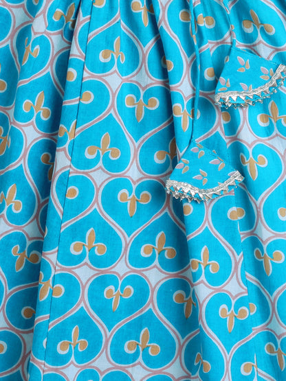 Floral Printed Sleeveless Gota Lace Embelished Lehenga Choli Set With Dupatta-Blue