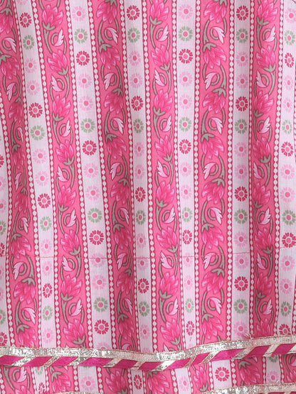 Cotton Sleeveless Floral Printed & Lace Embellished Kurta & Dhoti Set - Pink