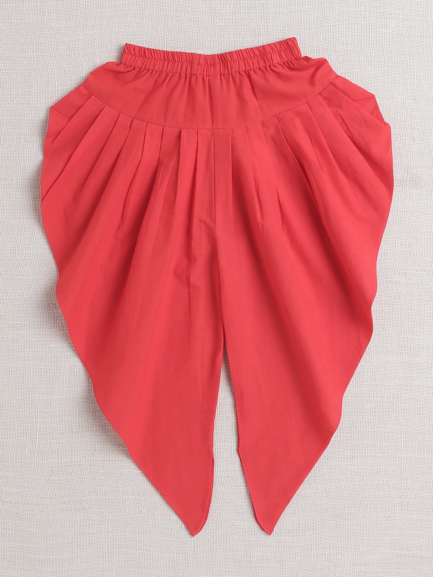 Sleeveless Lace Embellished Bandhani Designed Kurta with Solid Dhoti Set - Red
