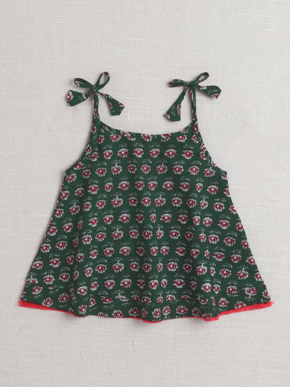 The Magic Wand Sleeveless Tie Up All over Print with Lace Kurta Dhoti Set for Navratri  Green