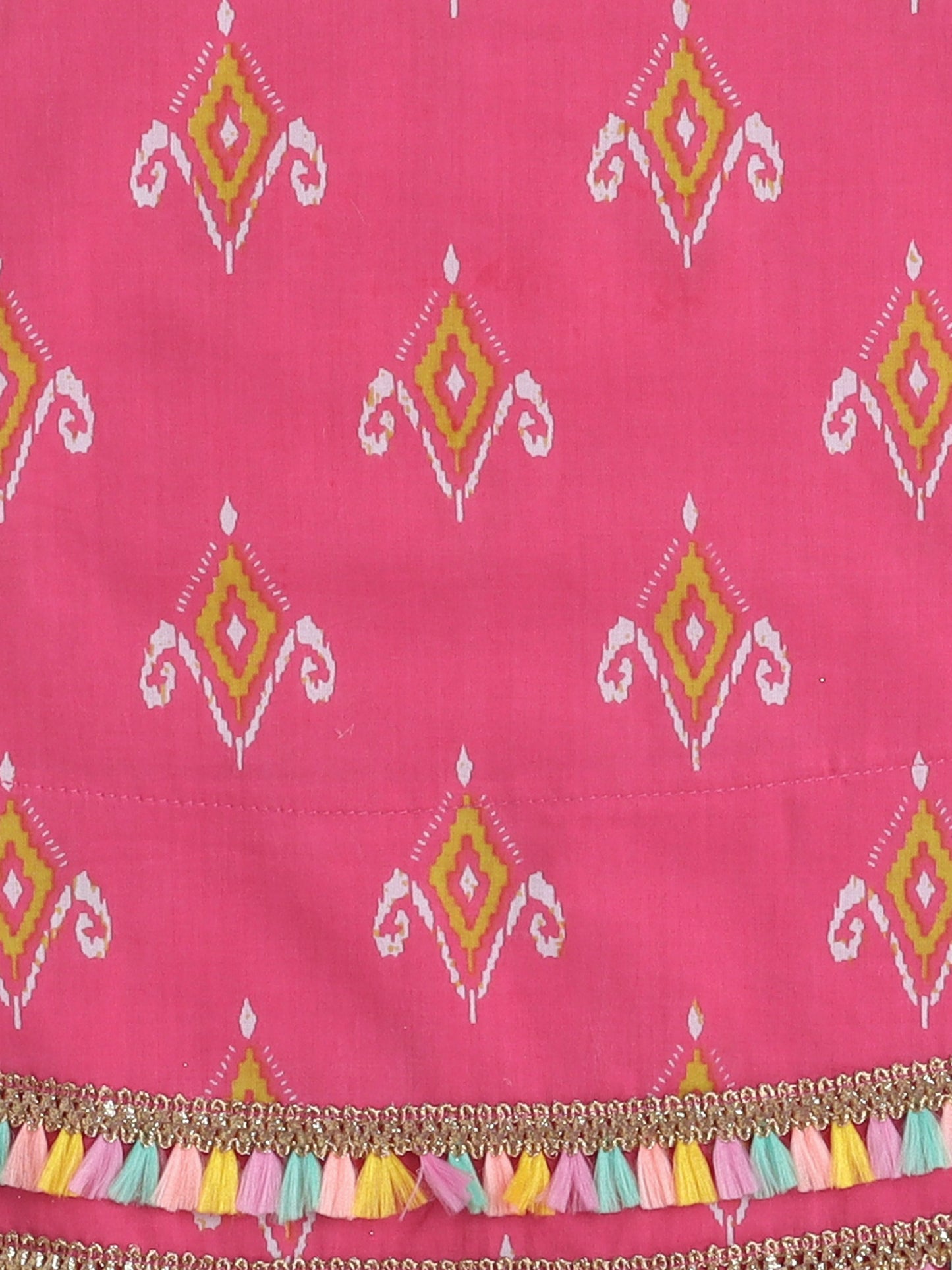 Sleeveless Lace Embellished Ethnic Motif Printed Kurta with Solid Dhoti Set - Pink