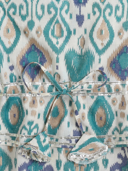 The Magic Wand Sleeveless All over Print with Gota Lace Top and Pant Set Blue