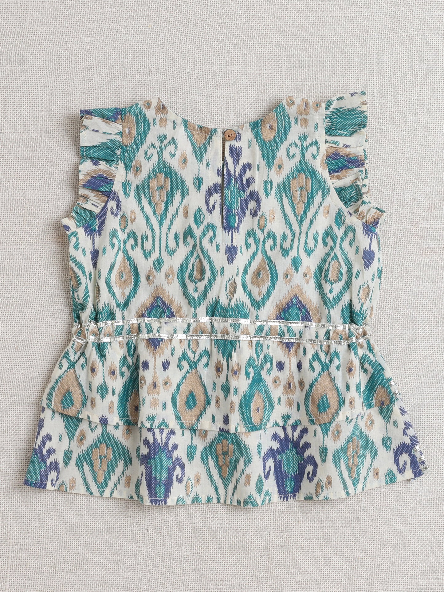 The Magic Wand Sleeveless All over Print with Gota Lace Top and Pant Set Blue